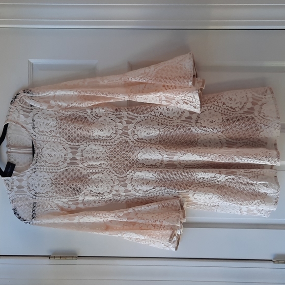 Bhldn Donna Morgan Russo Ivory Pink Lace Mini Dress Crocheted - Picture 5 of 7